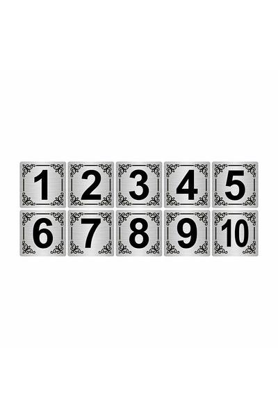 Özarslan Dizayn باب معدني، طاولة، خزانة رقم 3,5x3,5 سم 10 قطع (1..10) معدن فضي اللون