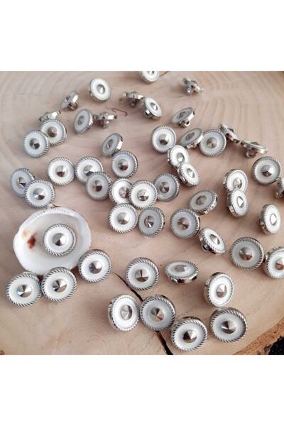 canan dizayn 15 Mm Footed White Metallized Button on Nickel (20 Pieces)