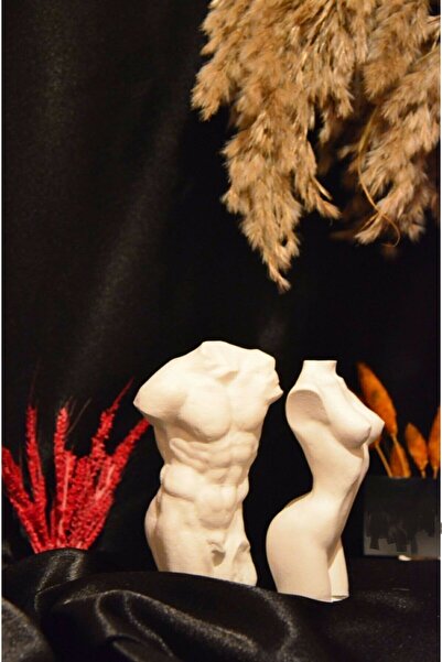 ÖMCTİCARET Tors Kadın & Erkek Heykel Biblo Büst Dekor - 2'li