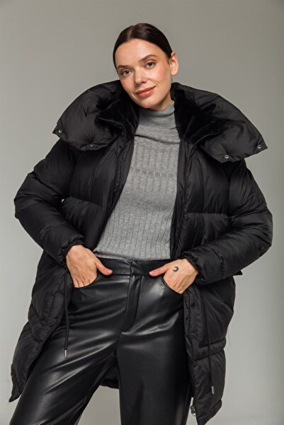Olcay Plus Size Winterjacket - Black - Puffer