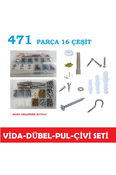CEKSAN Vida Seti - Dübel-pul-çivi-kanca-matkap Uçlu Vida 471 Parça Set