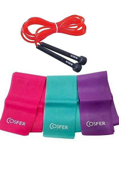 Cosfer 3-Piece Pilates Band and Jump Rope Fitness Set Jets-113