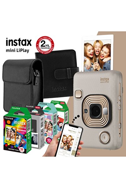 Fujifilm Instax Mini Liplay Hybrid Beige Gold Fotoğraf Makinesi Mega Hediye Seti