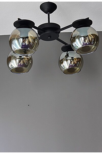 AVİZEVİ Aydınlatma Salon Oda Modern Siyah Füme Camlı Efes 4lü Avize