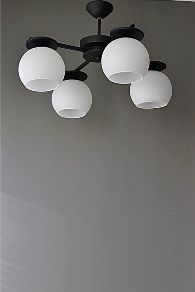 AVİZEVİ Aydınlatma Mod Salon Oda Modern Siyah Beyaz Camlı Efes 4lü Avize