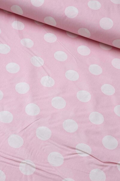 daisy star Pink White Big Polka Dot Poplin Fabric