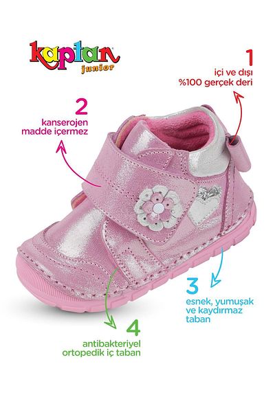KAPTAN JUNIOR Ilkadım Genuine Leather Baby Girl Child Orthopedic Shoes Booties