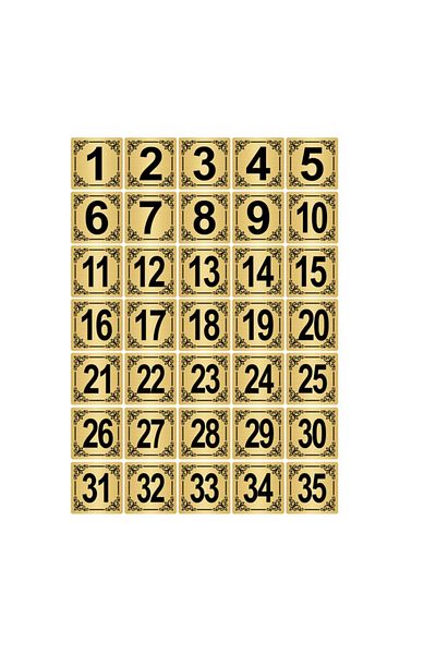 Özarslan Dizayn باب معدني، طاولة، خزانة عدد 5x5 سم 35 قطعة (1..35) معدن ذهبي اللون