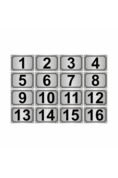 Özarslan Dizayn رقم لاصق معدني 3.5 × 5 سم (1..16) 16 قطعة معدنية فضية اللون
