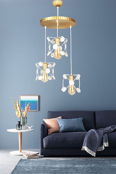 VENON Lighting Marsis 3-Plus Pendant Lamp Glass Metal White Gold Chandelier