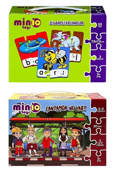minİQ toys كلمات من ثلاث حروف + ماذا يوجد في حقيبتي؟ مجموعة من 2 أحجية تعليمية