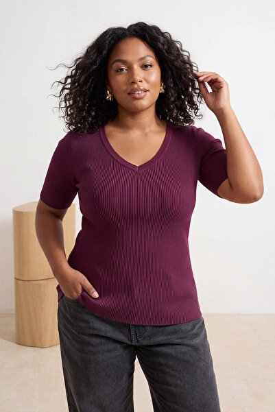 Trendyol Curve Μπλούζα πλεκτή με κορδόνια και λαιμόκοψη καρδιάς, Premium/με ι...