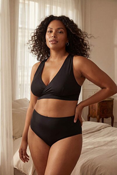 Trendyol Curve ملابس سباحة سوداء عالية الخصر مقاس كبير TBBSS26CR00007