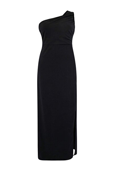 Trendyol Curve Μαύρο εφαρμοστό μονόμανικο πλεκτό μακρύ βραδινό φόρεμα για χον...