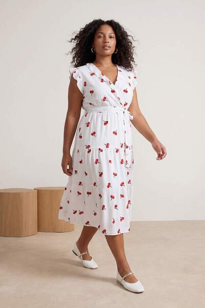 Trendyol Curve Rochie multicoloră Cherry cu model Shally țesut pentru mărimi ...