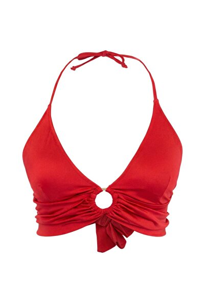 Trendyol Curve Red Back Tie Detailed Plus Size Bikini Top Tbbss26Ct00008