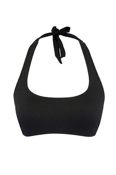 Trendyol Collection Top de bikini negru cu guler halter TBESS26BU00025
