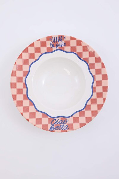 TRENDYOLMİLLA HOME طبق معكرونة من البورسلين المنقوش TPHAW26TBK00077