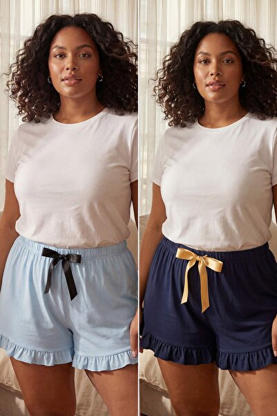 Trendyol Curve Πολύχρωμο πακέτο 2 τεμαχίων Πιτζάμες Μεγάλου Μεγέθους TBBSS26I...