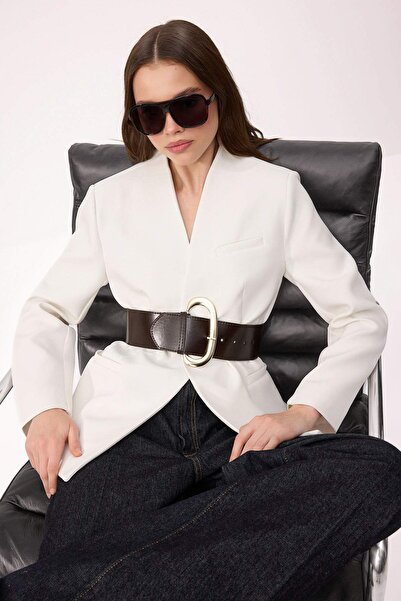 Trendyol Kollektion Weißer gewebter Blazer mit Gürtel TWOSS26BC00047