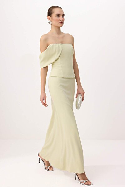 Συλλογή Trendyol Νεροπράσινο ίσιο υφαντό φόρεμα χωρίς στράπλες Finike Maxi βρ...