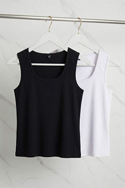 Trendyol Curve Μαύρο-λευκό τετράγωνο γιακά Crop/Κοντό μήκος Βασικό πλεκτό εσώ...