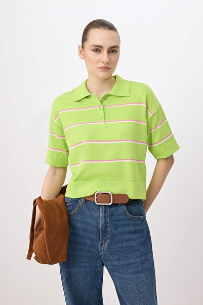 Συλλογή Trendyol Yeşil Wardrobe Essentials Καλοκαιρινό νήμα Ç Ριγέ Πλεκτή μπλ...