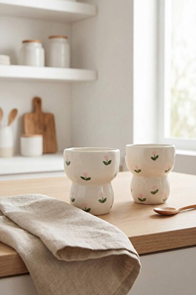 TRENDYOLMİLLA HOME طقم من 2 أكواب سيراميك بنقشة التوليب TPHSS26UP00022