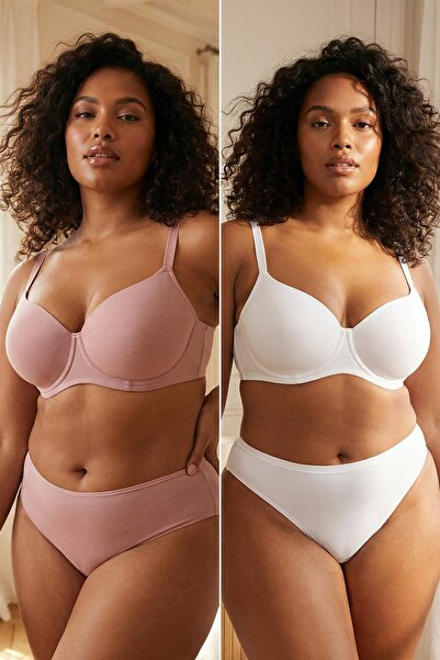 Trendyol Curve Rose Dry-Ecru 2er-Pack überzogener BH in Übergröße TBBSS26CW00004