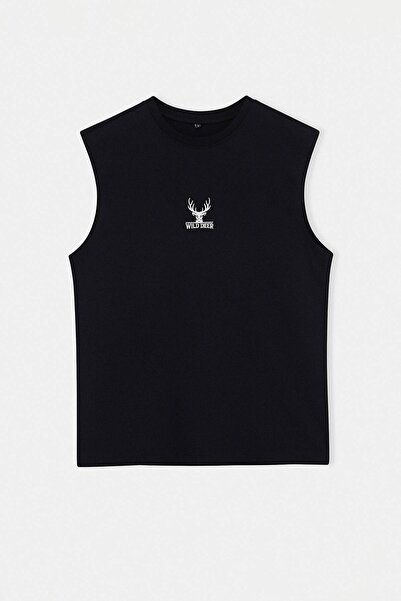 Trendyol Collection Black Oversize/Wide Cut 100% Cotton Embroidered Undershir...