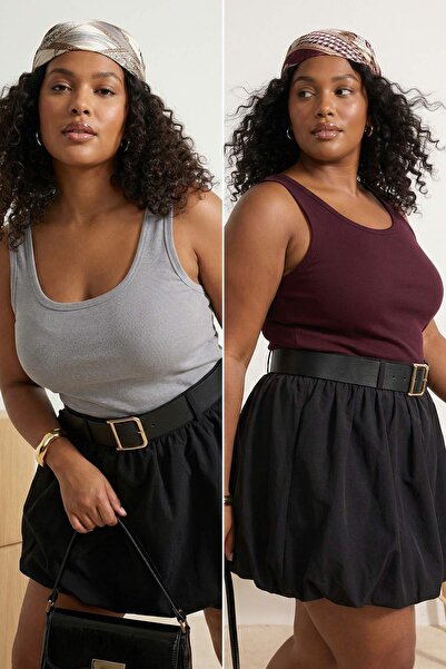 Trendyol Curve Βουργουνδί-Γκρι Basic Pool Collar 2-pack πλέξη ριμπ Πλεκτό Μεγ...