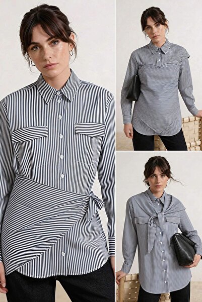 Trendyol Modest Mehrfarbig gestreiftes, normales, abnehmbares Schal-Schal-Det...