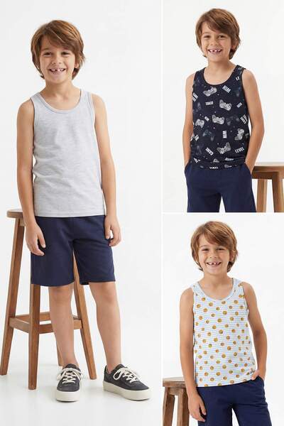 TRENDYOLKIDS Mehrfarbiger 3-teiliger gestrickter Jungen-Unterhemd TKDSS26AL00012