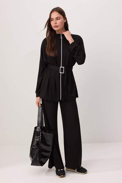 Trendyol Modest Μαύρο Μαλακό Πλεκτό Σετ Ρευστή εφαρμογή Τεμαχίων - Πάνω και Κ...