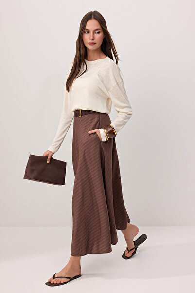 Trendyol Modest Καφέ Ριγέ Φούστα TCTSS26EE00032