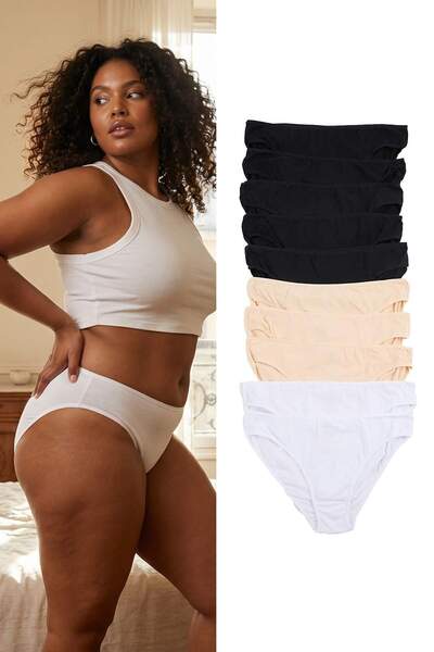 Trendyol Curve Μαύρο-Λευκό-Καφέ Πακέτο 10 τεμαχίων Κανονική Μέση Πλεκτή Εσώρο...