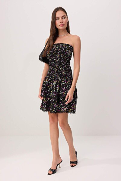 Συλλογή Trendyol Πολύχρωμο Floral Στράπλες Gipeli Mini Υφαντό Φόρεμα TWOSS26E...