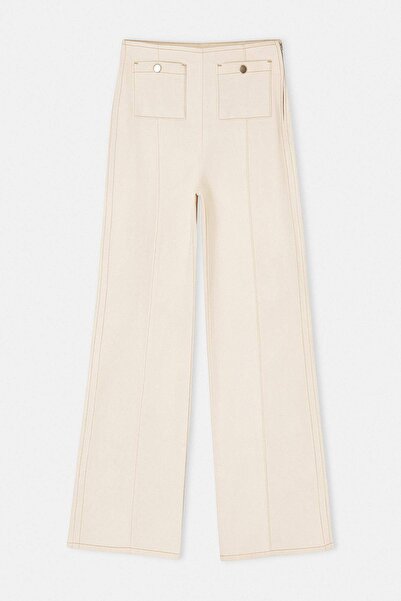 Trendyol Kollektion Ecru-Jeans mit Knopfdetail, mittelstark dehnbar, hoher Bu...