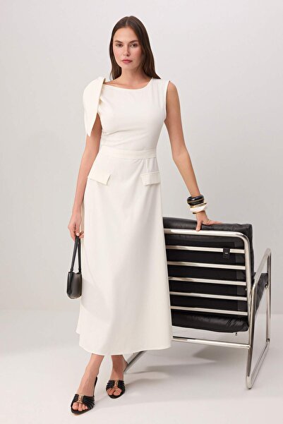 Συλλογή Trendyol Εκρού Μίντι Υφαντό Φόρεμα TWOSS26EL00712