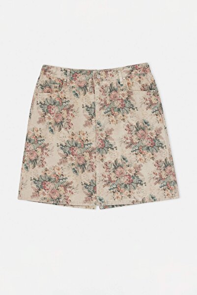 Trendyol Curve Πολύχρωμη ελαστική ψηλόμεση φούστα Με φλοράλ μοτίβο 100% Βαμβά...