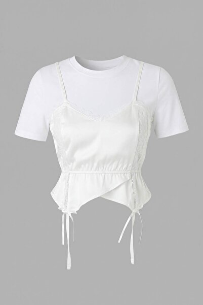 Συλλογή Trendyol Εκρού Δαντέλα και Λεπτομέρεια με φιόγκο Σατέν Μιξ Πλεκτή Μπλ...