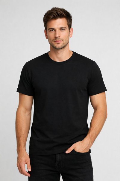 DOAYS Erkek Siyah Bisiklet Yaka Basic Pamuk T-shirt Dawrazz-401