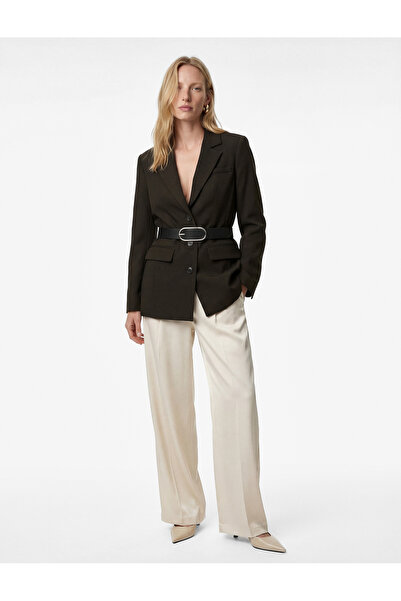 Koton Buttoned Pocketed Wide Collar Belted Detailed Blazer Jacket