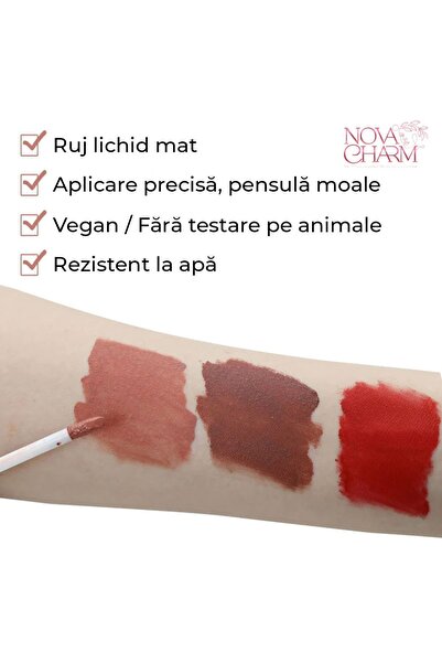 OEM Ruj Mat Lichid NovaCharm ChocolateKisses, Rezistent Transfer,Vegan, Aplicator Profesional,Finish Mat