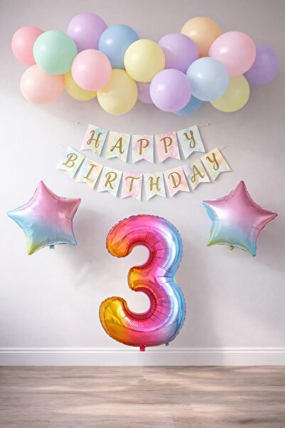 Patladı Gitti Σετ γιορτής γενεθλίων Rainbow Concept για 3 ετών. Φύλλο αλουμιν...