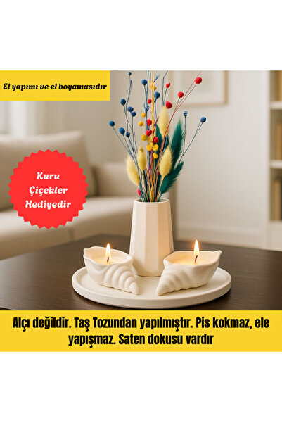 Nigistore Dekoratif 4 Parça Dekoratif Mumlu Set - Hediyelik İstiridye Mumlu, ...