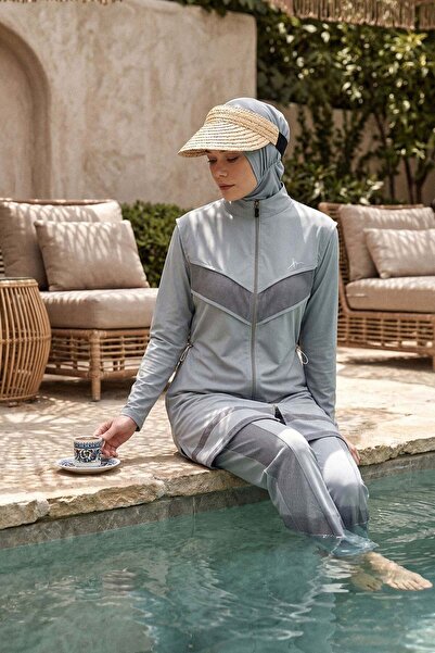 Haşema Open Blue 5-Piece Full Hijab Swimsuit Set with Mesh Detail 2853