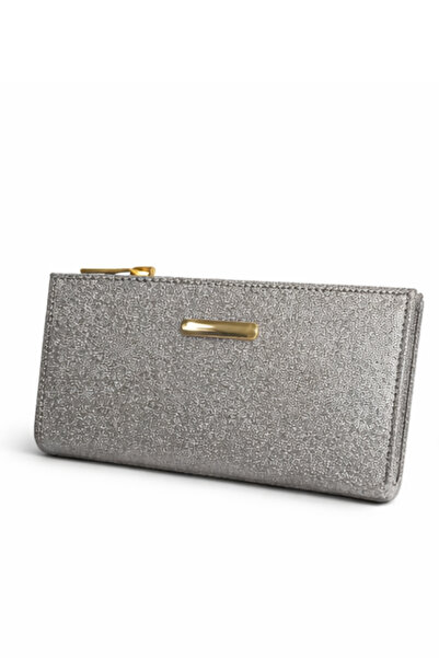 Newish Polo محفظة نسائية أساسية لحمل البطاقات باللون الرمادي اللامع مع سحاب