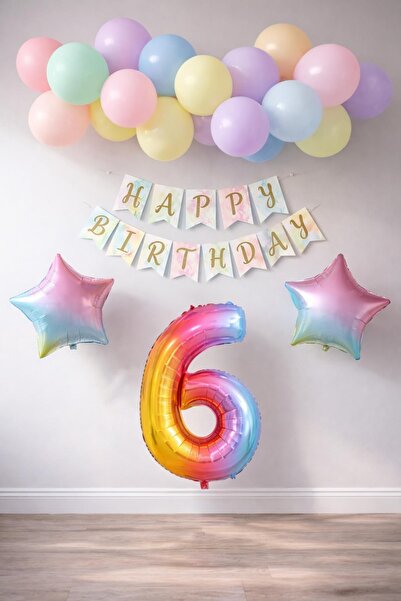 Patladı Gitti Σετ γιορτής γενεθλίων Rainbow Concept για 6 ετών. Φύλλο αλουμιν...