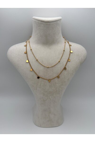 Sirena Accessories Kalp ve Minik Top Detaylı Gold Kaplama Çelik Kolye
